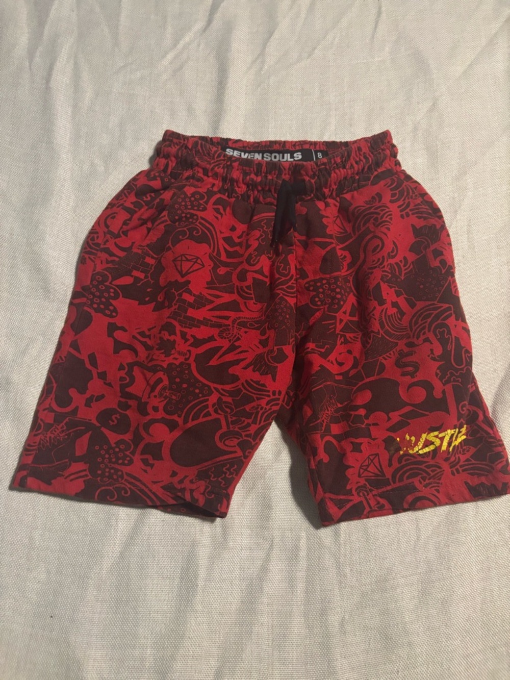 Seven Souls Red Graphic Drawstring Shorts boys 8